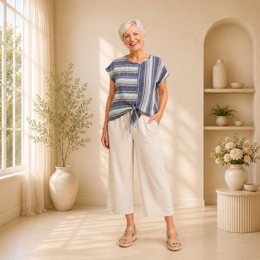 Haut asymétrique rayé avec nœud style V4344