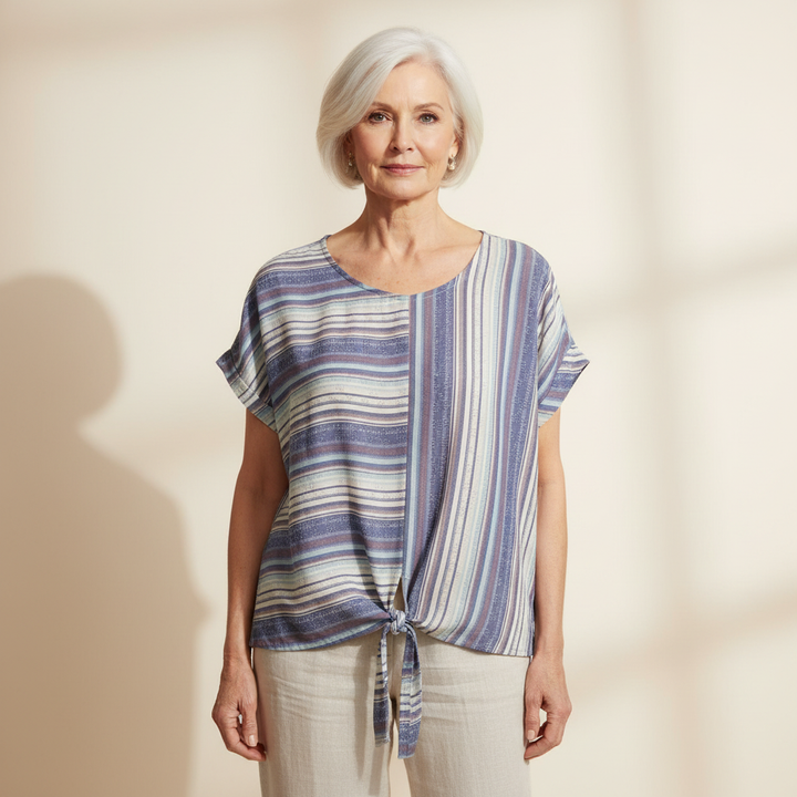 Haut asymétrique rayé avec nœud style V4344