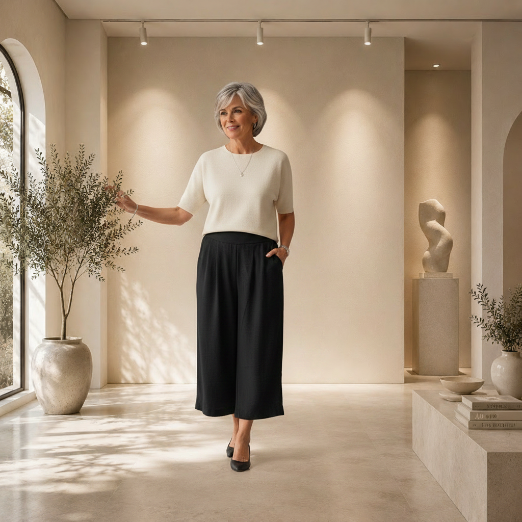 Pantalon large noir à taille élastique