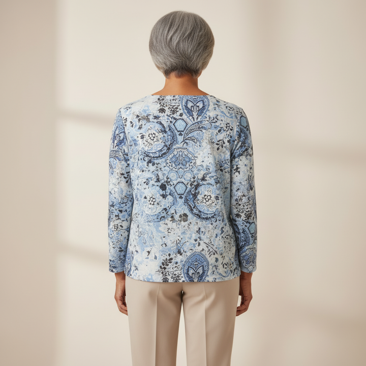 Haut fluide motif cachemire Beta's Choice– bleu ornemental
