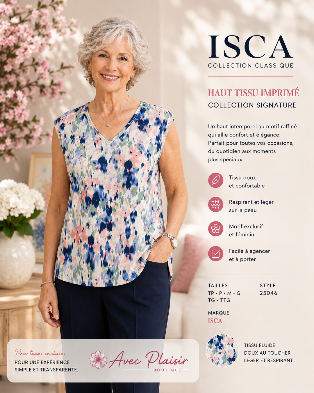 camisole floral à col en V de ISCA style  8810-5297
