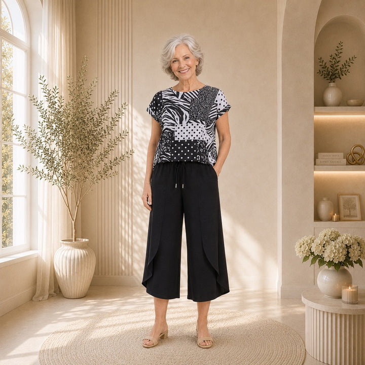 Chandail imprimé noir et blanc à motifs contrastants – Moffi