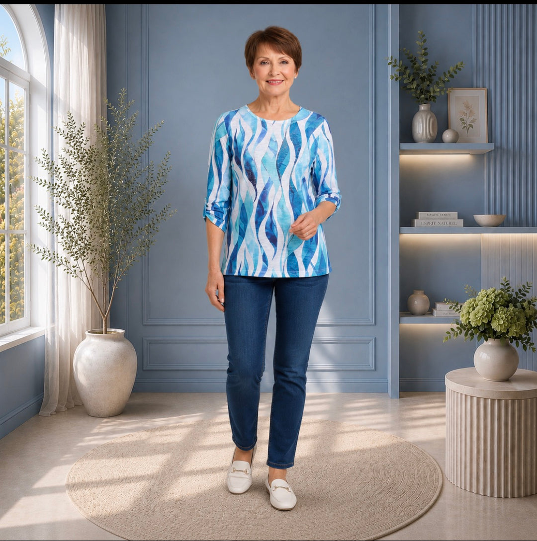 Chandail motifs ondulés manches 3/4 – Moffi