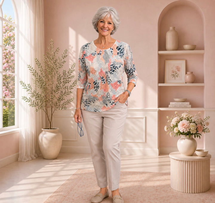 Haut texturé corail et gris – Beta's choice