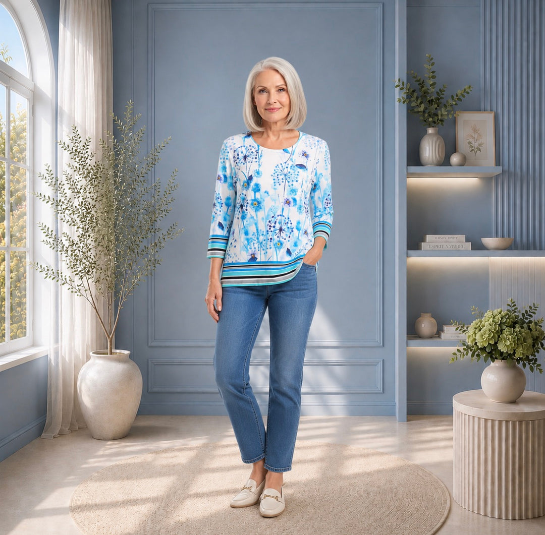 Chandail manches courtes motifs bleus – Moffi