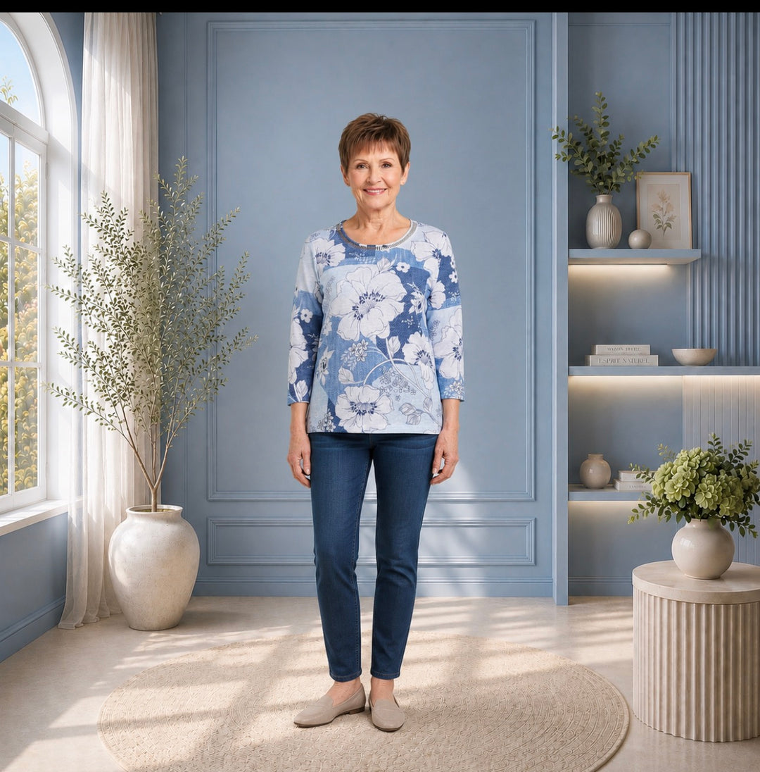 Chandail fleuri manches 3/4 – Moffi