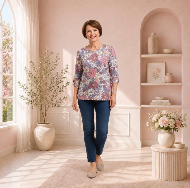 Chandail floral manches 3/4 – Moffi