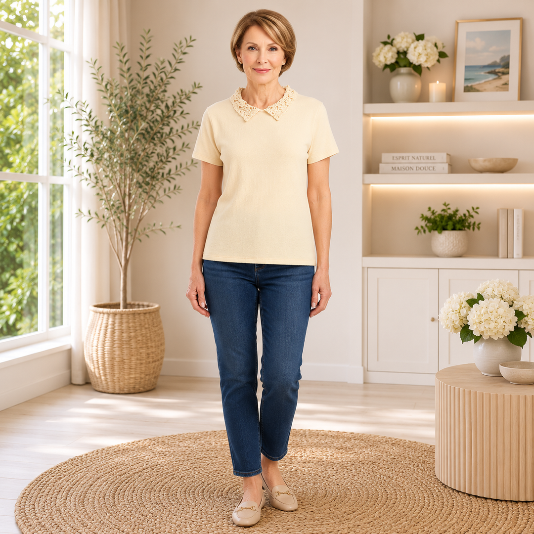 tricot léger à col crocheté Moffi –  style NF26202