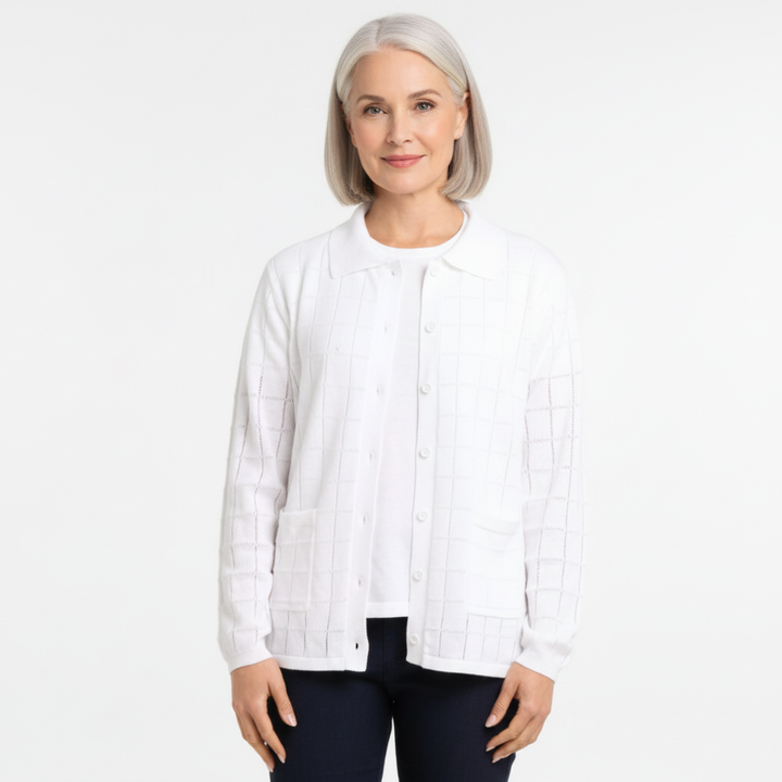 Cardigan (twinset) boutonné à motif quadrillé Moffi – 26000TS