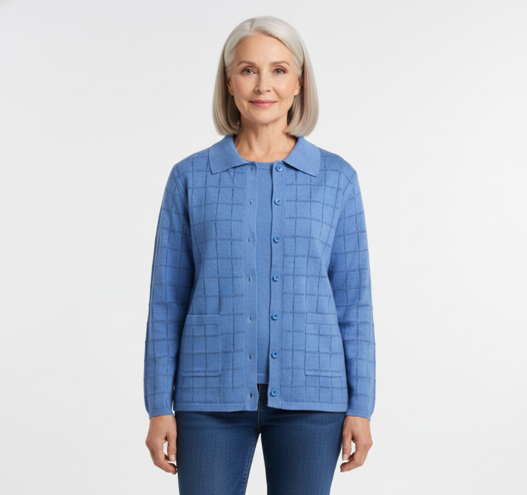 Cardigan (twinset) boutonné à motif quadrillé Moffi – 26000TS