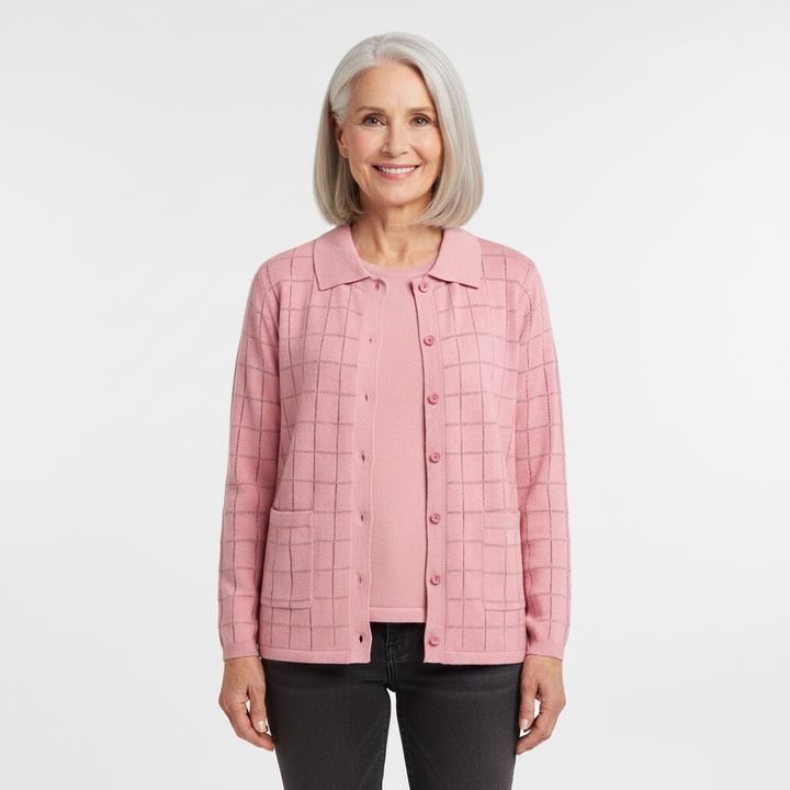Cardigan (twinset) boutonné à motif quadrillé Moffi – 26000TS