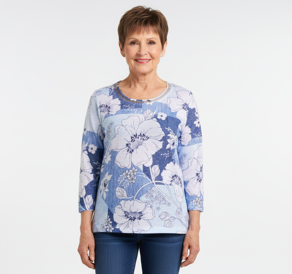Chandail fleuri manches 3/4 – Moffi – Multi (avant)