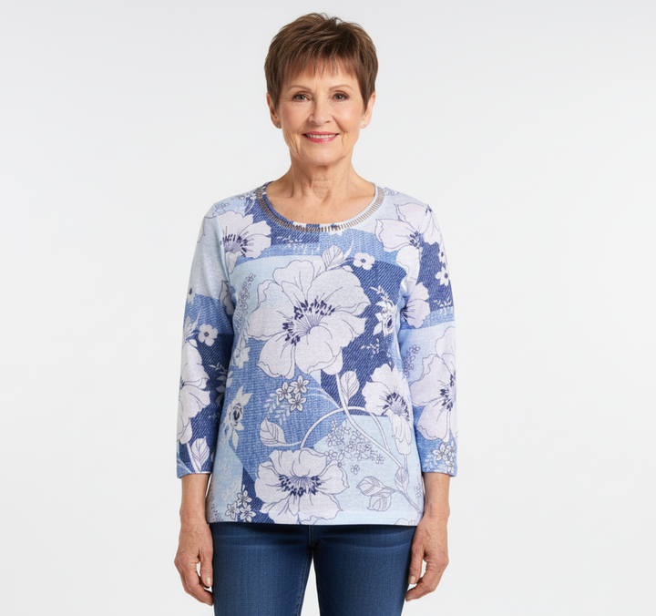 Chandail fleuri manches 3/4 – Moffi – Multi (avant)