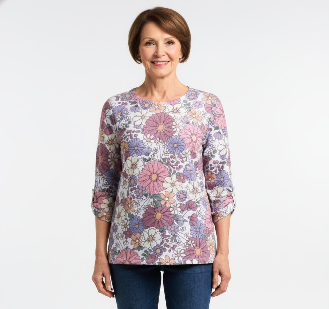 Chandail floral manches 3/4 – Moffi