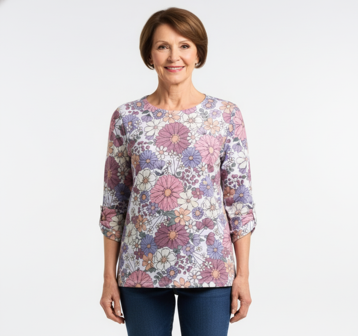 Chandail floral manches 3/4 – Moffi
