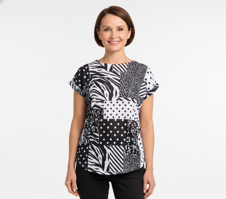 Chandail imprimé noir et blanc à motifs contrastants – Moffi