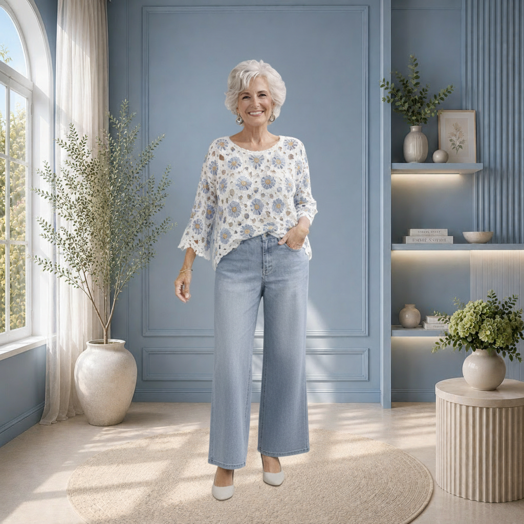 Confort et Élégance :Jean Extensible Bleu à Taille Élastique 261138