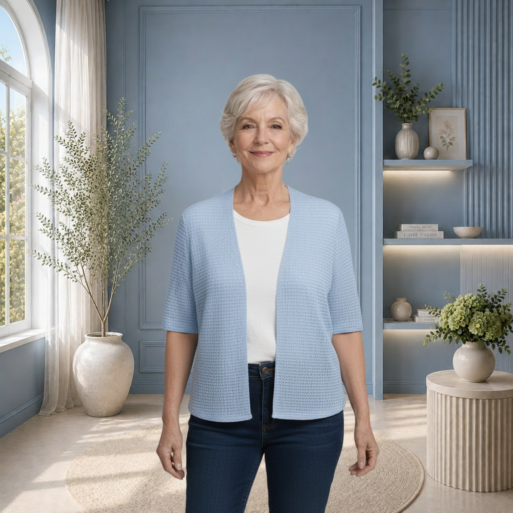 Élégance Douceur : Boléro Bleu Texturé pour un Style Raffiné