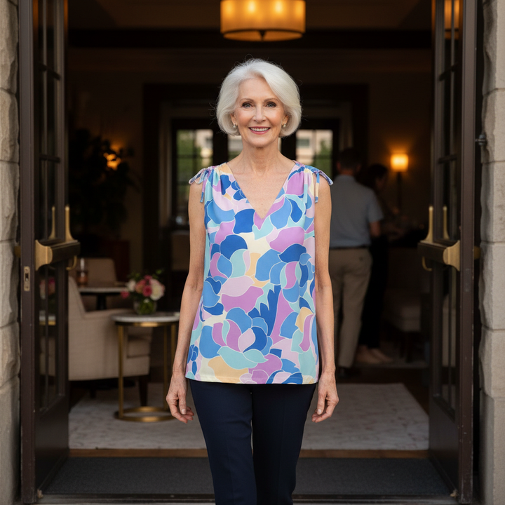 Haut sans manches motif abstrait bleu style ISCA-8840-5273