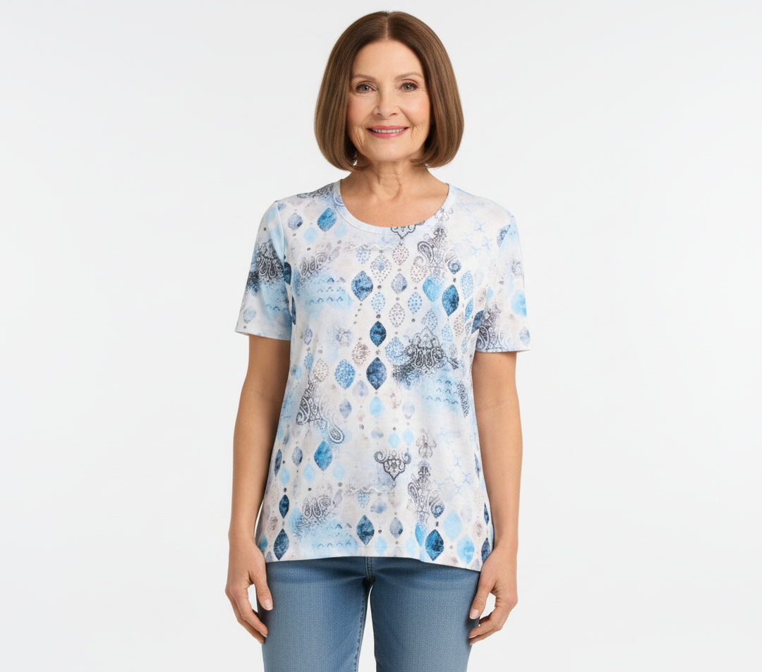 Chandail manches courtes motifs bleus – Moffi