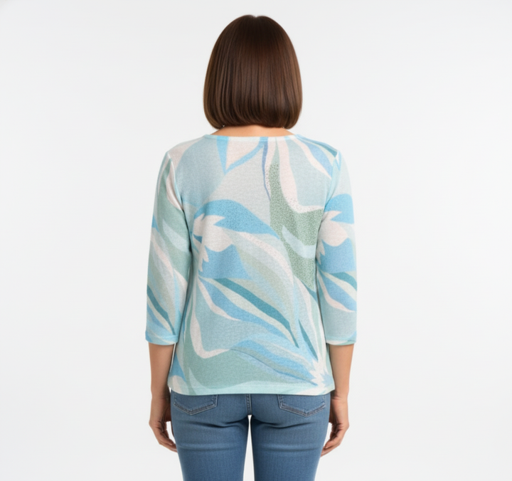 Chandail manches 3/4 motifs abstraits bleu et vert – Moffi – Multi (arrière)